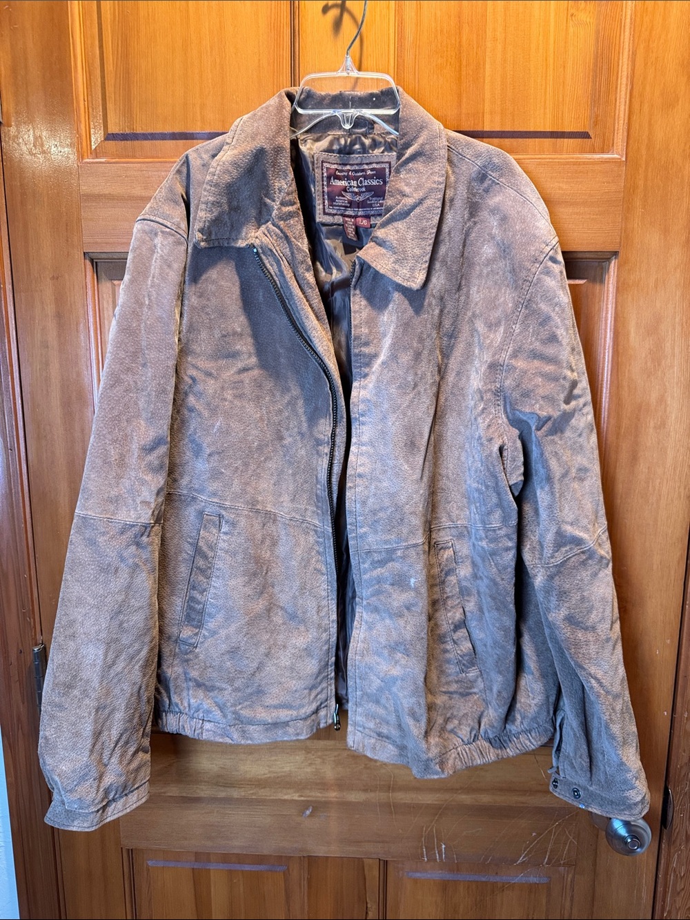 Men’s Vintage American Classic Colebrook Brown Suede Bomber Jacket Size Large
